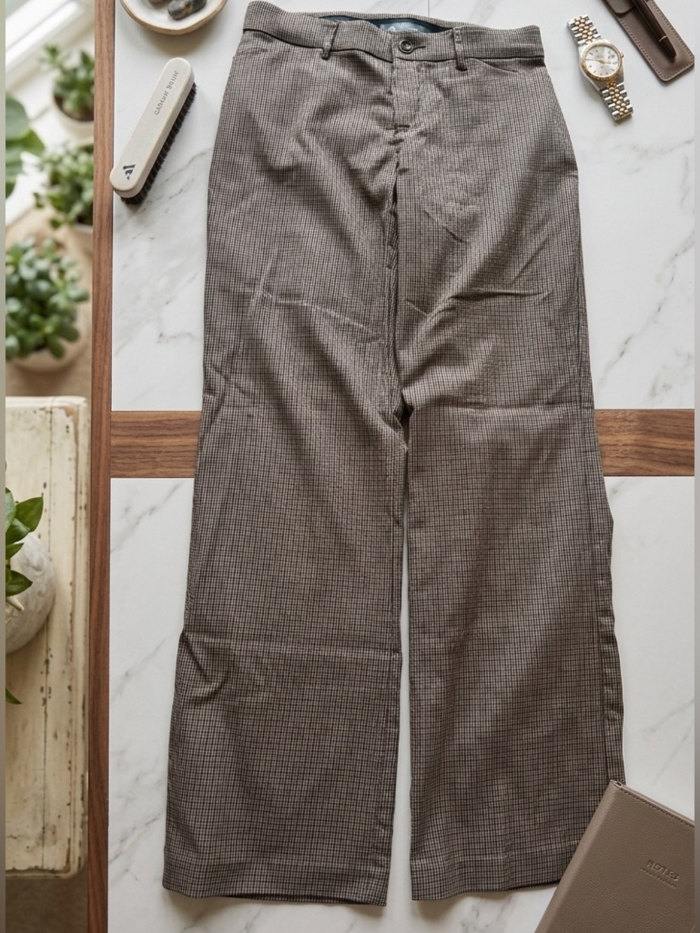 Lee women’s Motion Flex Gray-Brown Micro-Check Dress Pants